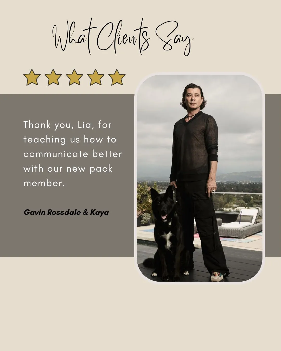 Dog training testimonial with Gavin Rossdale and Kaya
